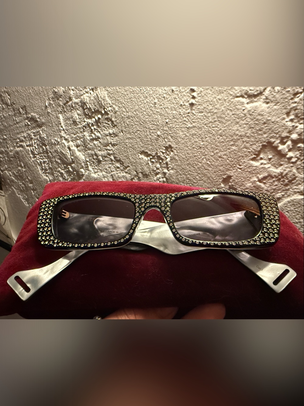 Unisex Gucci Black Rectangular Sunglasses with Glamorous Crystal Studded Trim